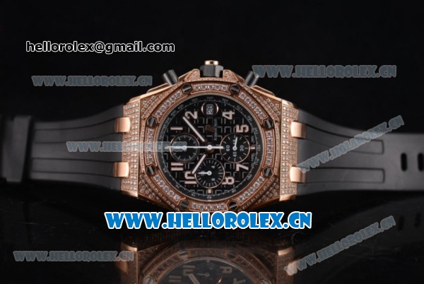 Audemars Piguet Royal Oak Offshore Seiko VK67 Quartz Rose Gold/Diamonds Case with Black Dial and Black Rubber Strap - Click Image to Close